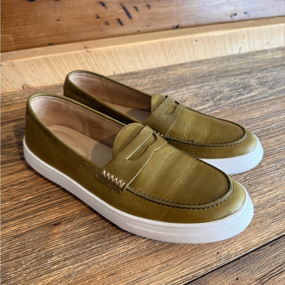 Patina leather Olive Green Slip-On Loafers - Picture 2 of 11